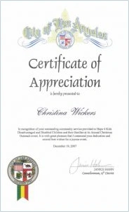 Certificate Of Appreciation 2009 Award