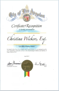 Certificate Of Los Angeles Award