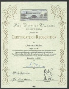 Certificate Of Recognition Hope Award